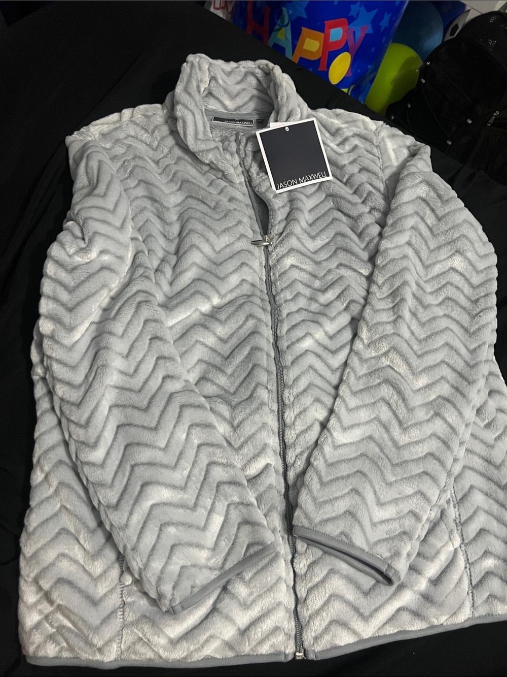 jason maxwell Light Gray Chevron Plush Zip-Up Jacket